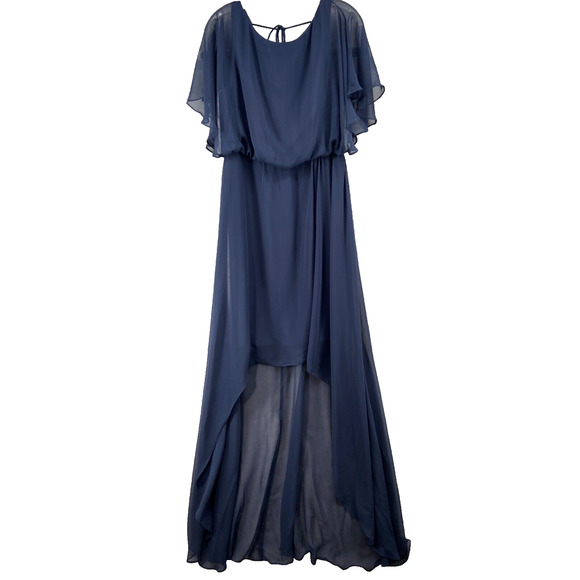 Jenny Packham Dress Sz 12R Flutter Sleeve High-Low Cocktail Style JP1031 Blue